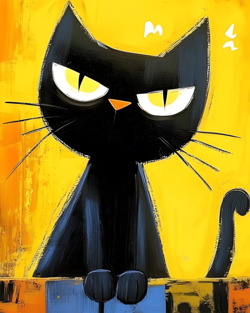 Dibujo de Gato Negro con Fondo Amarillo Pintar por Números