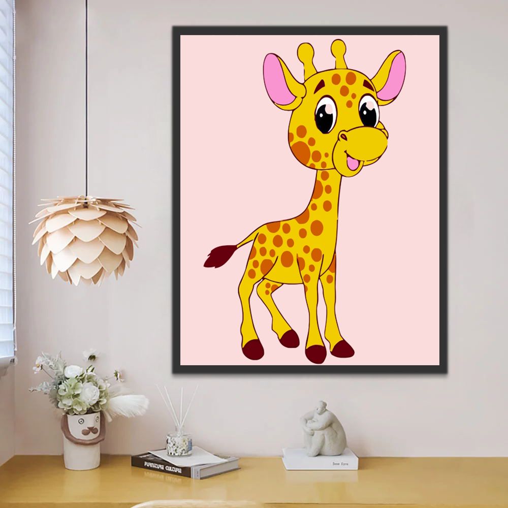 Dibujo de Jirafa Pequeña con Orejas Rosadas Pintar por Números Niños