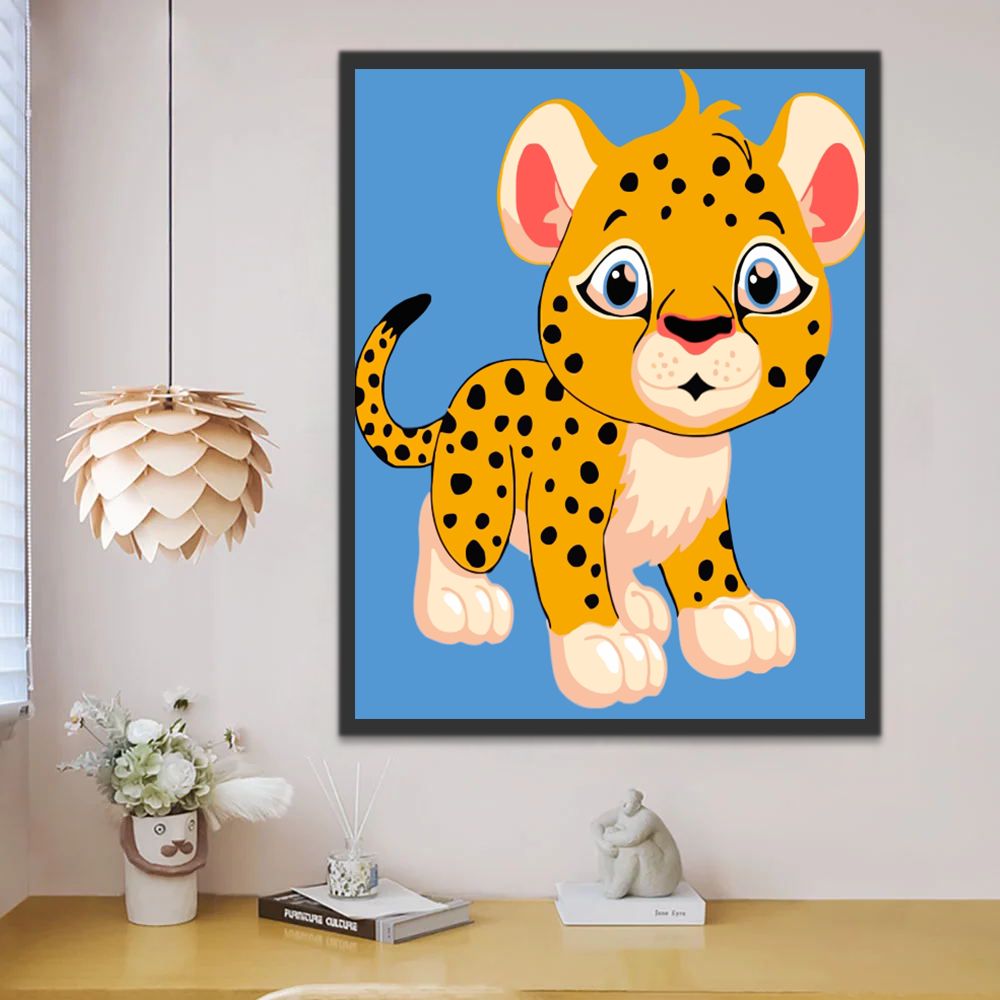 Dibujo de Leopardo Pequeño Adorable Pintar por Números Niños