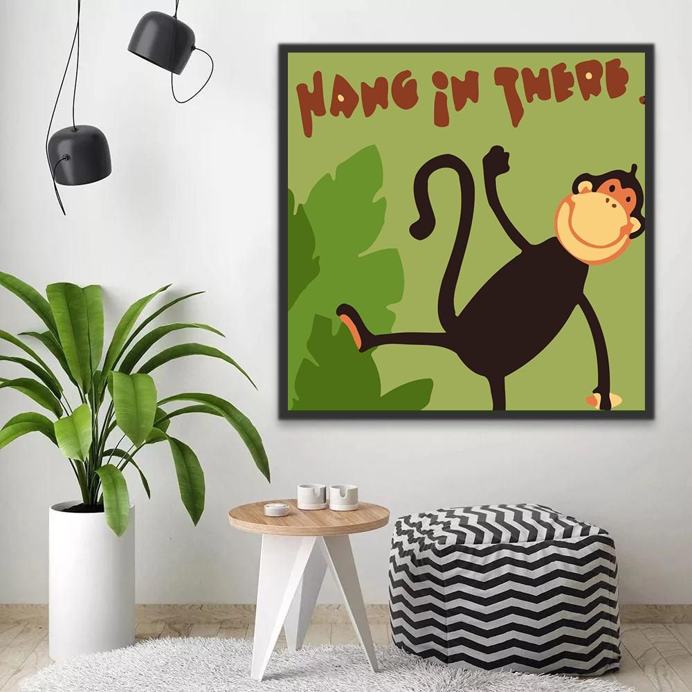 Dibujo de Mono Lindo con Hojas Verdes Pintar por Números Niños