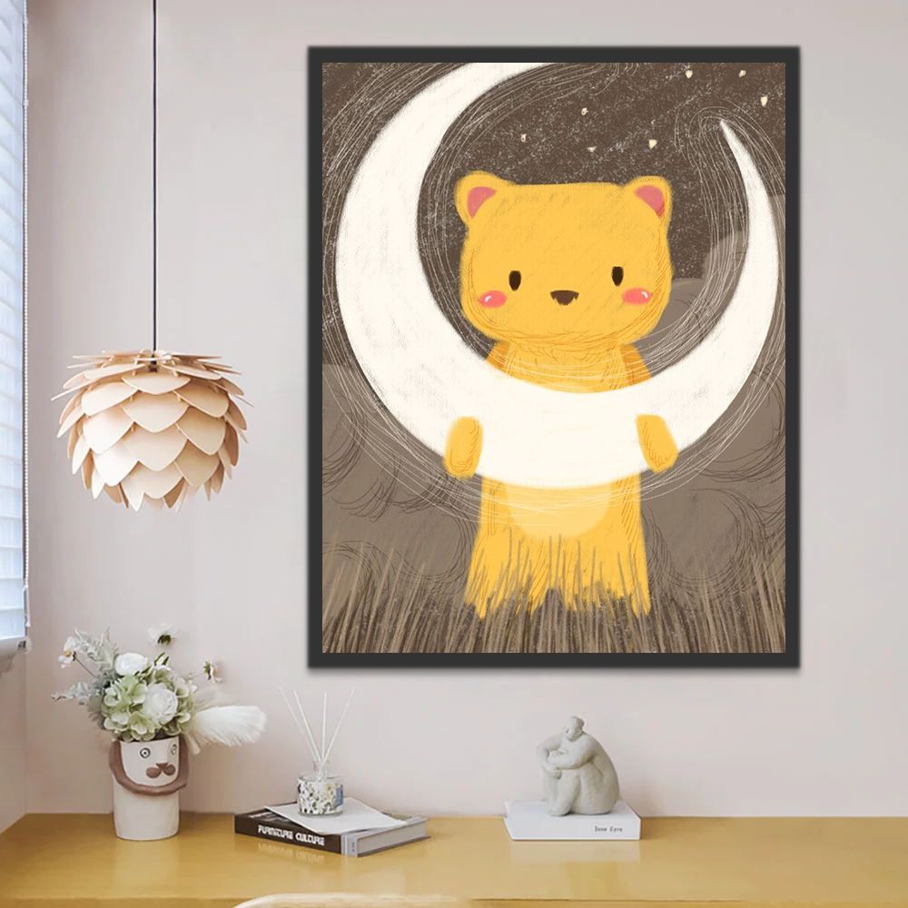 Dibujo de Oso Amarillo con la Luna en las Manos Pintar por Números Niños