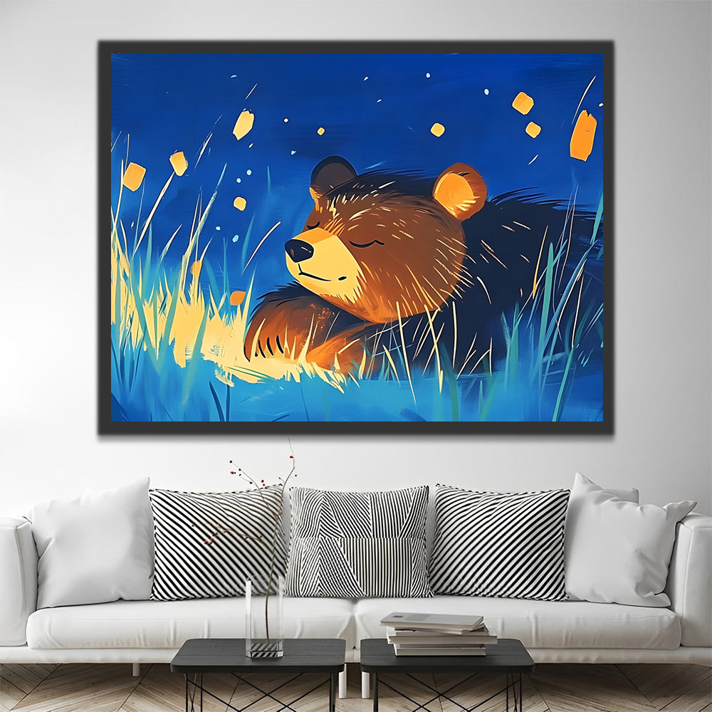 Dibujo de Oso Feliz en el Prado Azul Pintar por Números