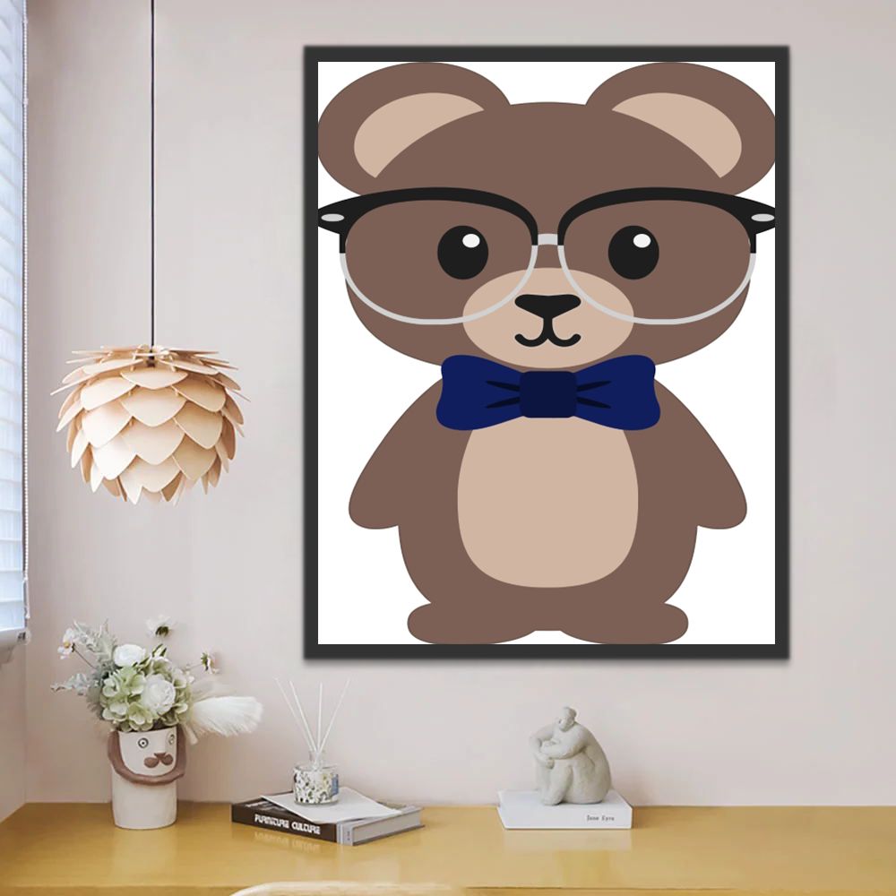 Dibujo de Oso Lindo con Gafas y Lazo Azul Pintar por Números Niños