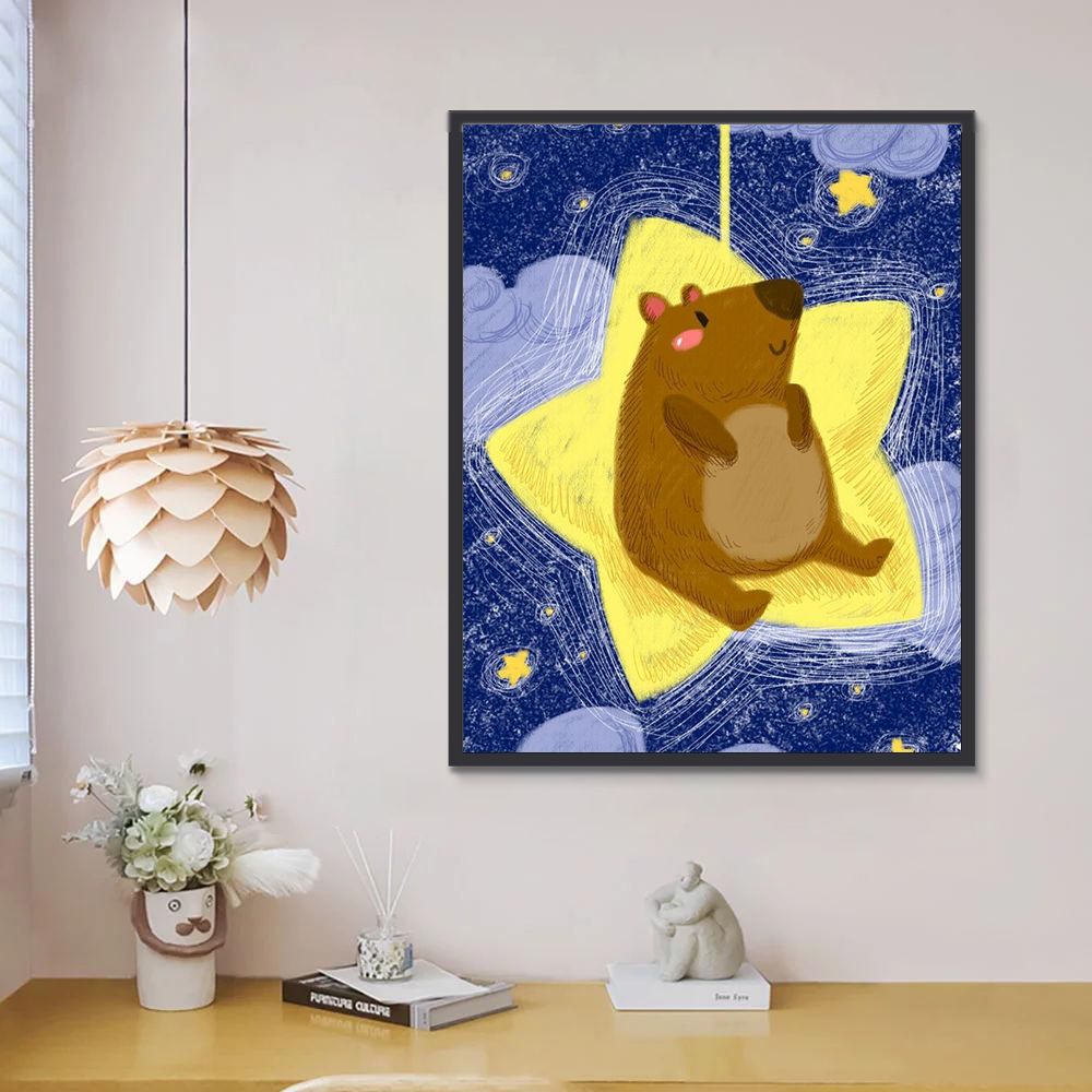 Dibujo de Oso Pardo sobre Estrella Pintar por Números Niños