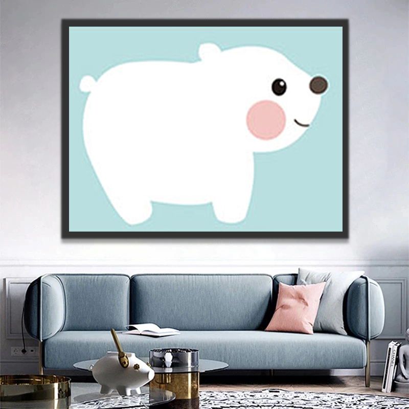 Dibujo de Oso Polar Lindo en el Fondo Verde Pintar por Números Niños