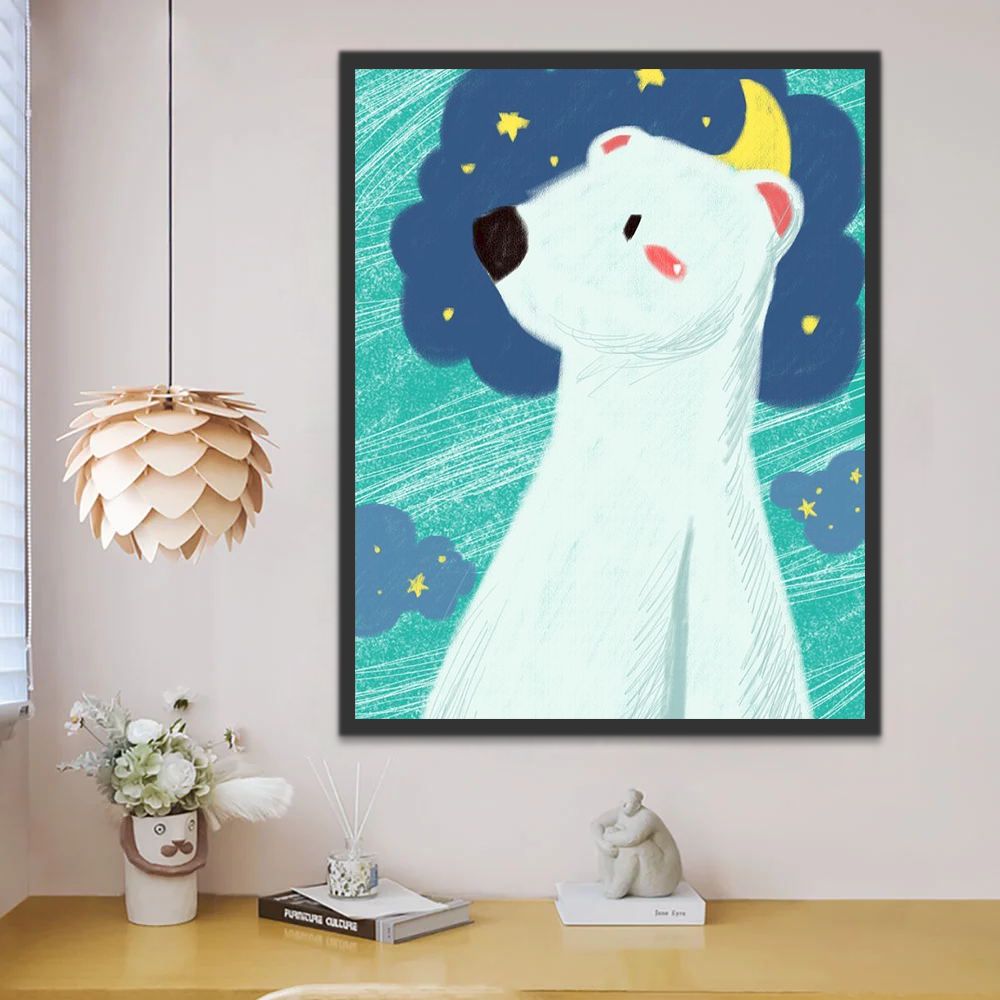 Dibujo de Oso Polar y Cielo Estrellado Pintar por Números Niños