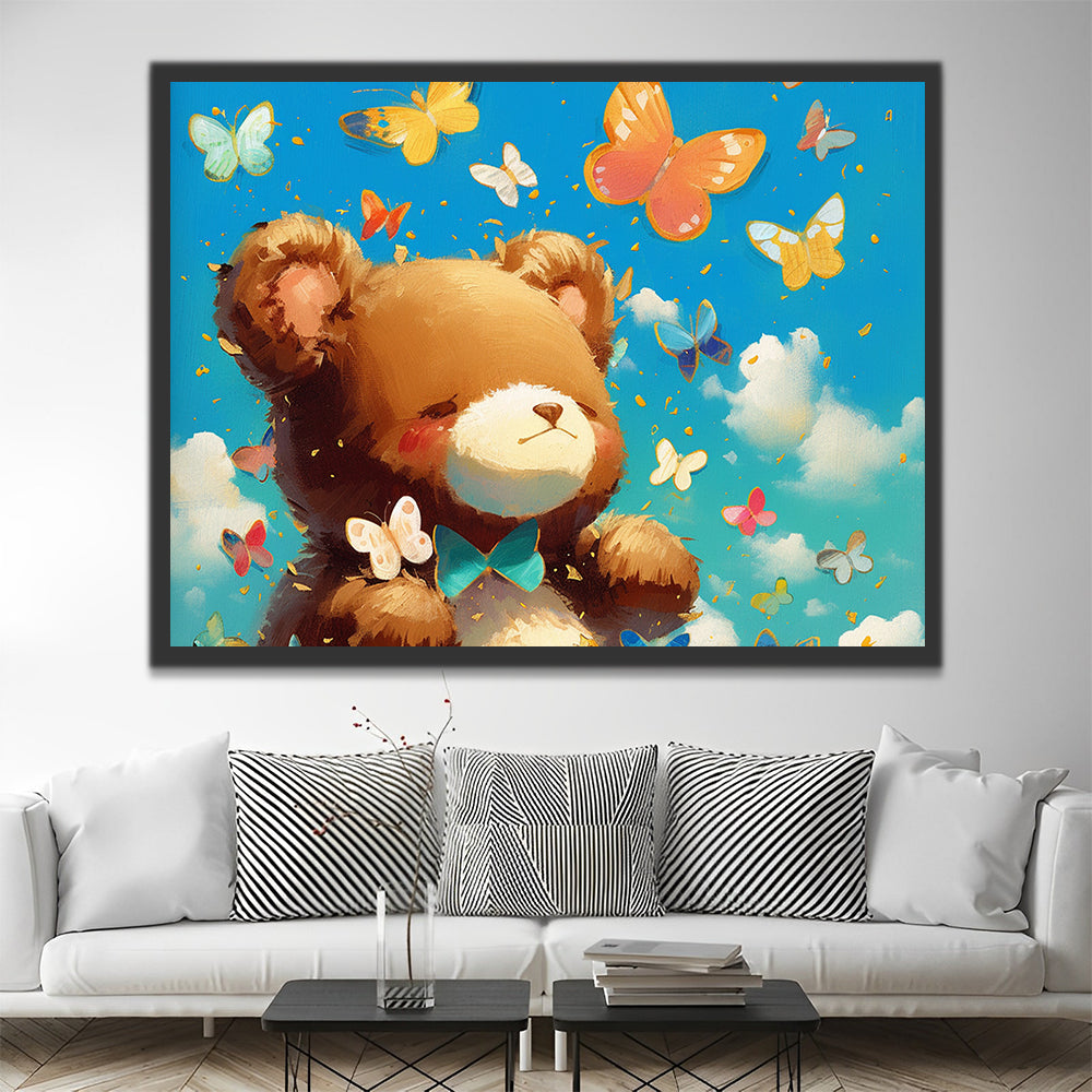 Dibujo de Oso y Mariposas Pintar por Números