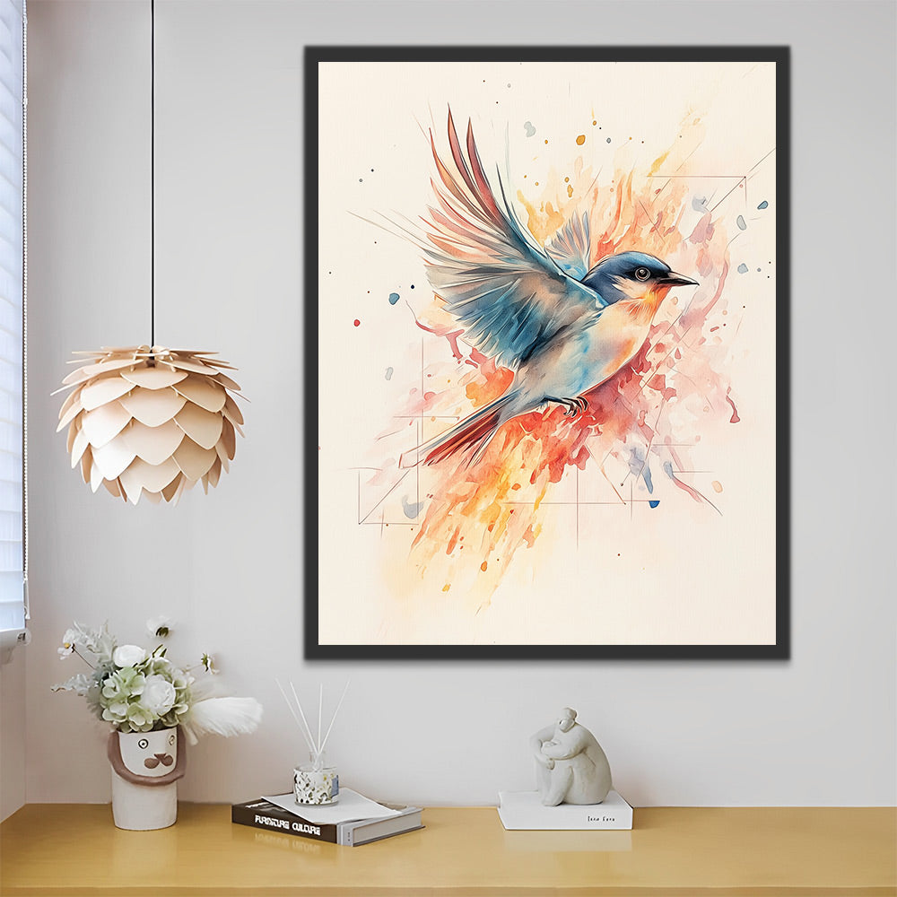 Dibujo de Pajarito Azul Volando Pintar por Números
