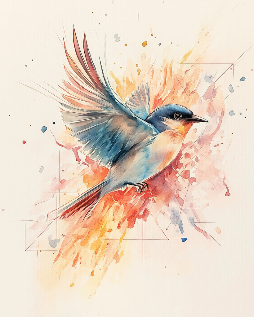 Dibujo de Pajarito Azul Volando Pintar por Números