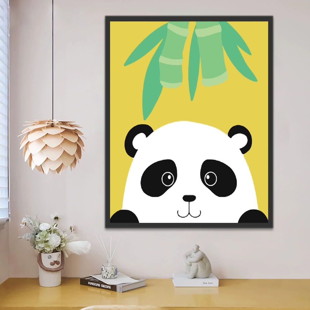 Dibujo de Panda y Bambú con Fondo Amarillo Pintar por Números Niños