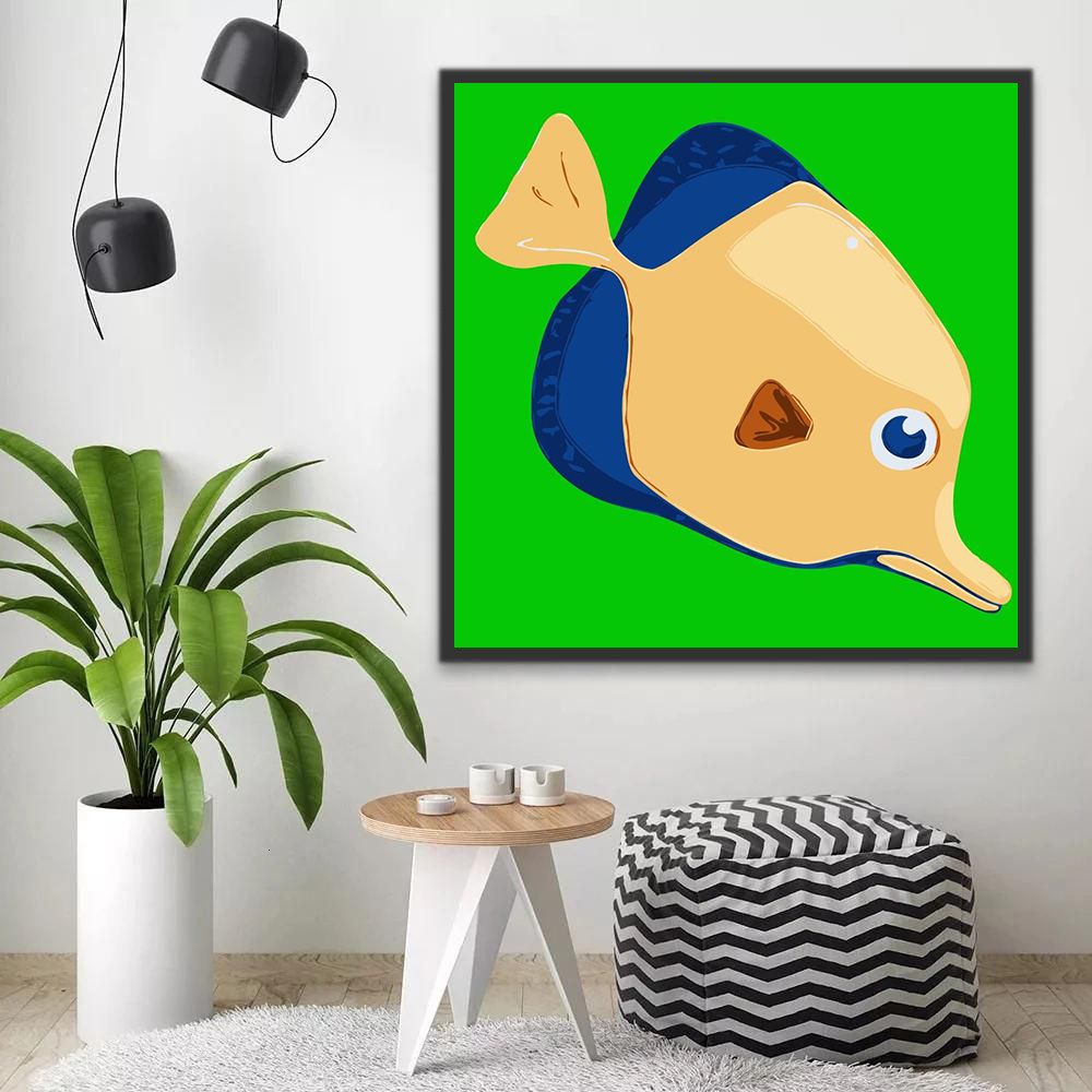 Dibujo de Pez con Fondo Verde Pintar por Números Niños