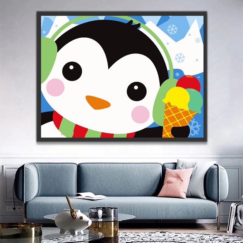 Dibujo de Pingüino Adorable con Helado y Bufanda Pintar por Números Niños