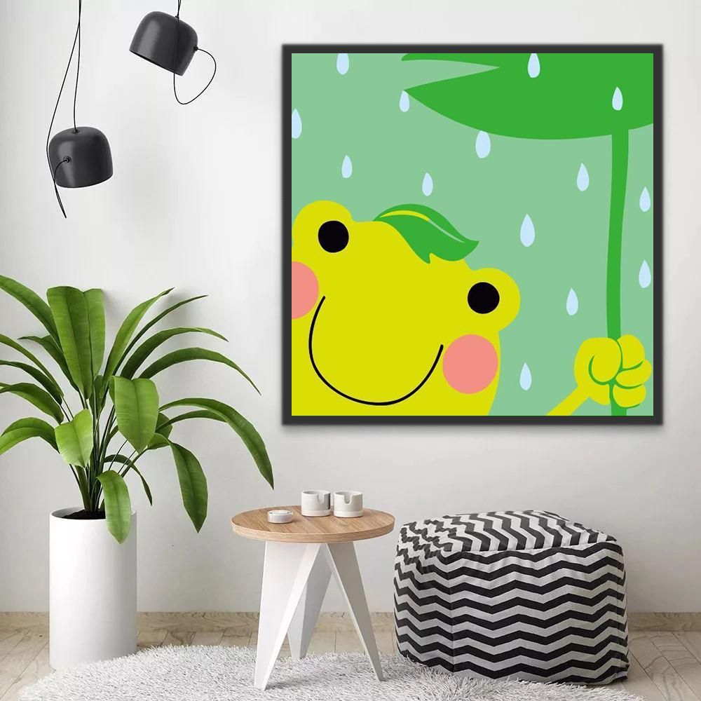 Dibujo de Rana con Hojas de Loto en Lluvia Pintar por Números Niños