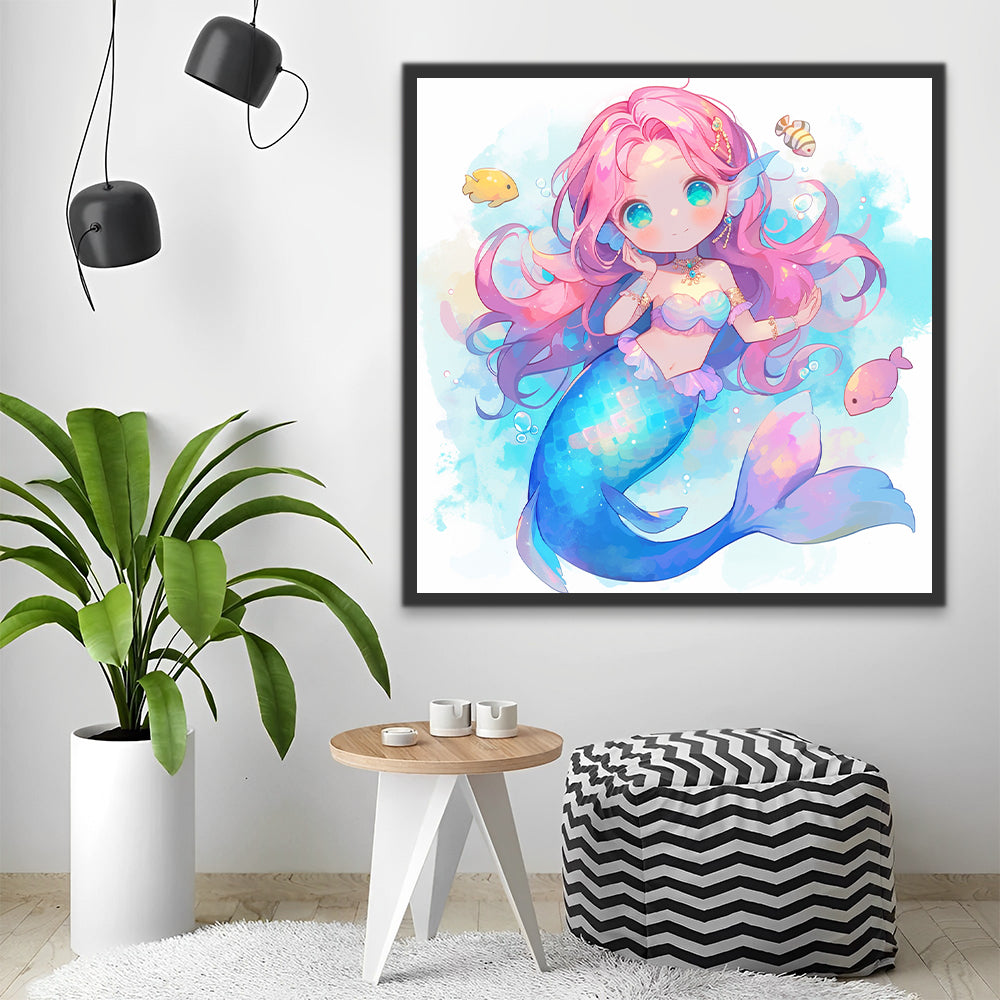 Dibujo de Sirena Adorable Azul Pintar por Números