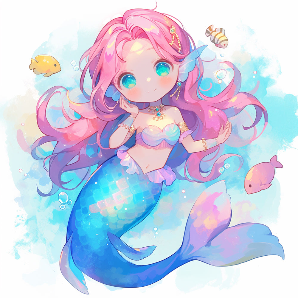 Dibujo de Sirena Adorable Azul Pintar por Números