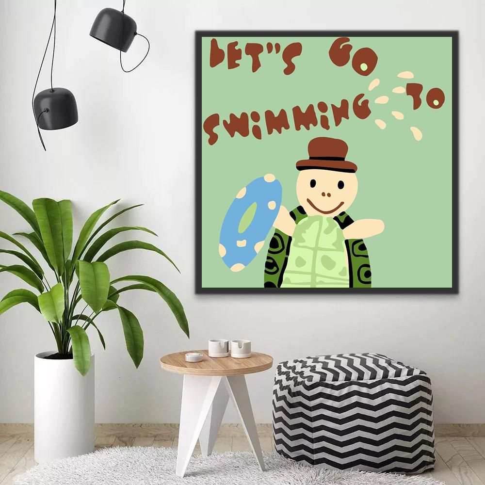 Dibujo de Tortuga con Gorro Marrón y Anillo de Natación Pintar por Números Niños
