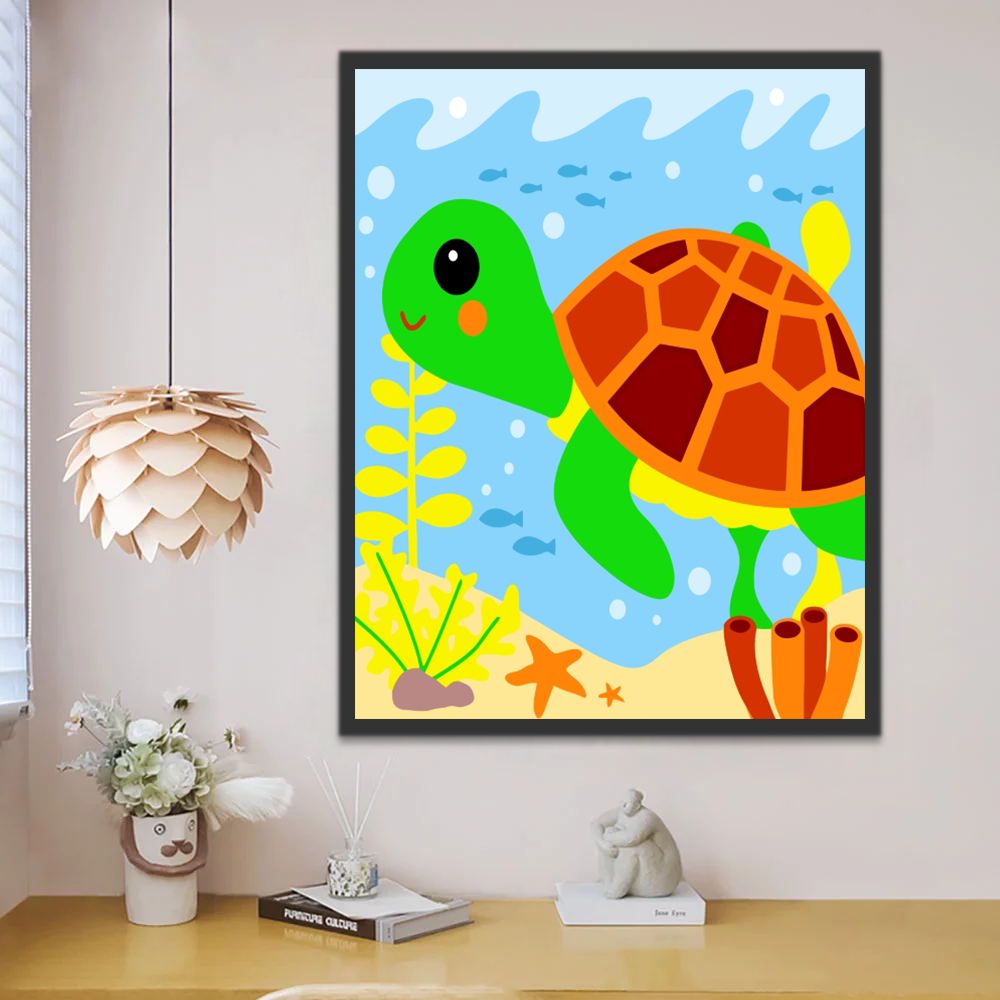Dibujo de Tortuga Marina Adorable Pintar por Números Niños