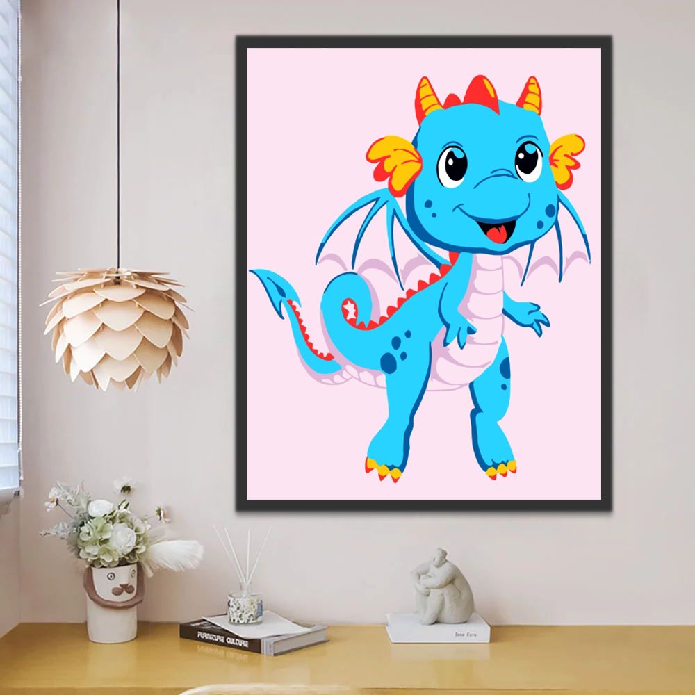 Dinosaurio Azul Lindo Alado en Dibujos Animados Pintar por Números Niños