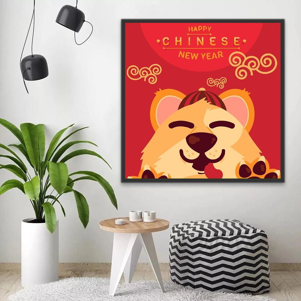 Diseño de Año Nuevo Chino con Perro Pintar por Números Niños