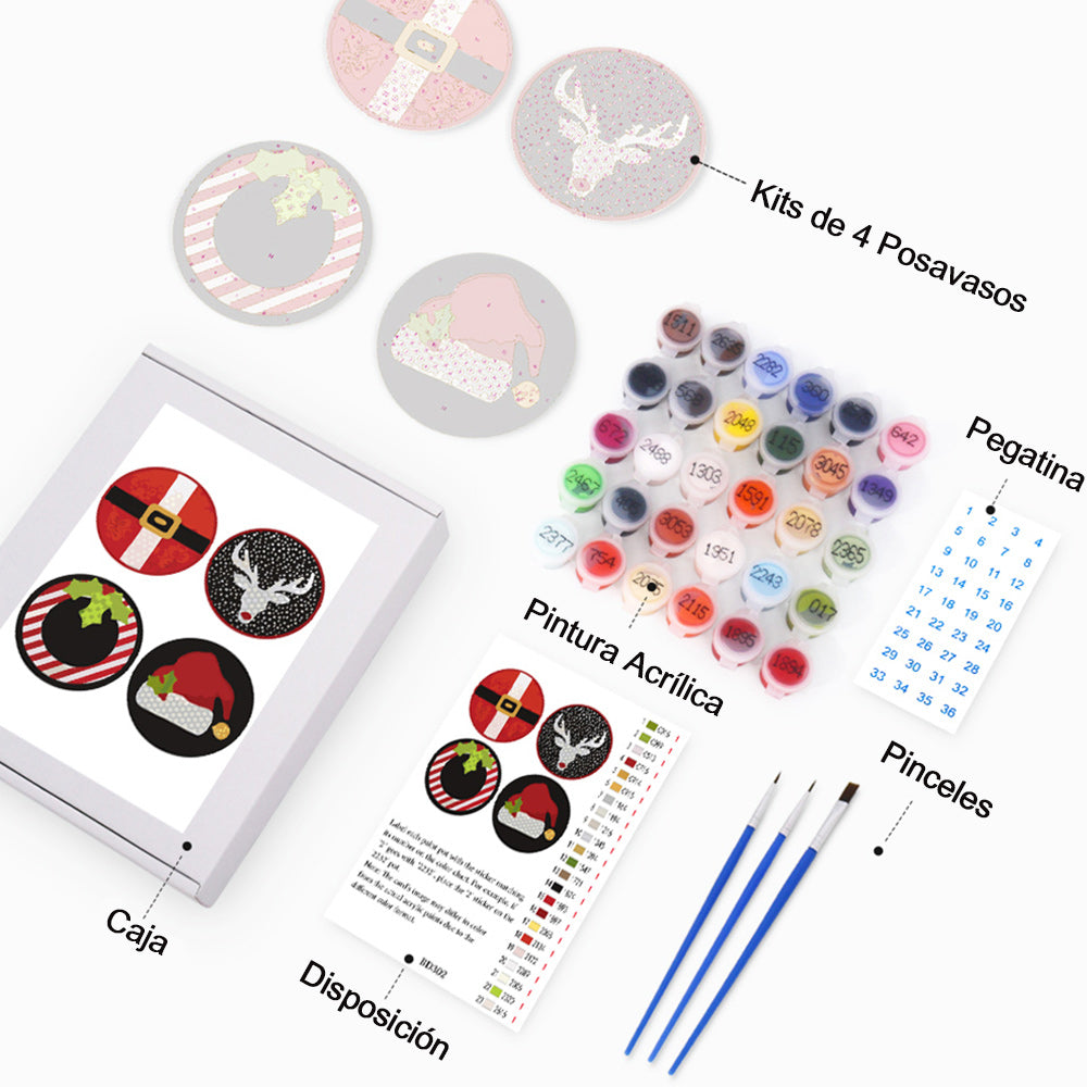 Disfraces Navideños 4 Posavasos Pintar por Números