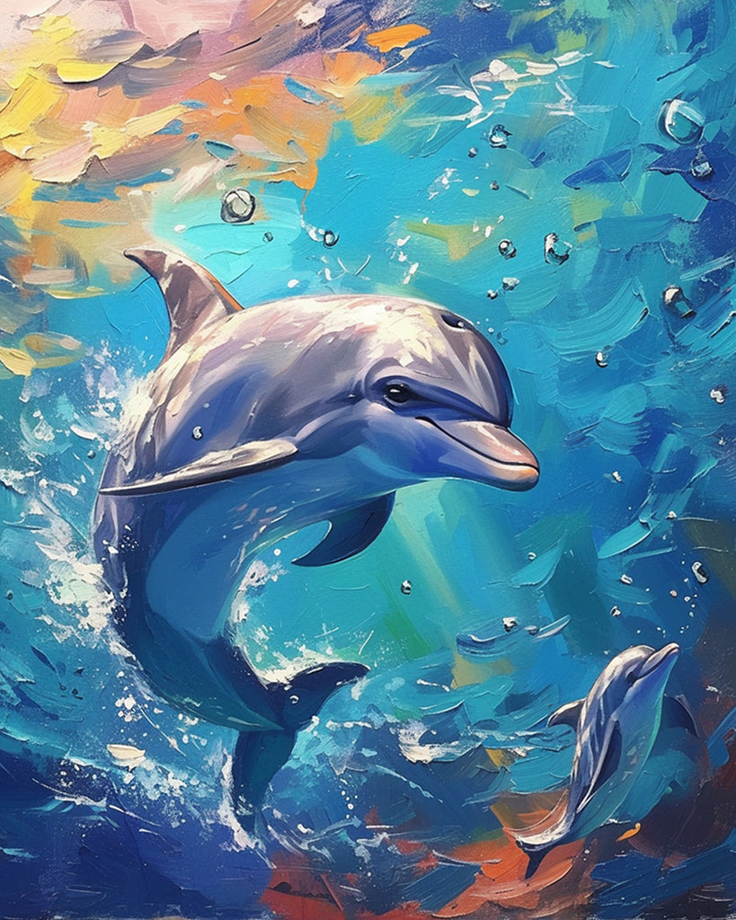 Dos Delfines Adorables en el Mar Pintar por Números