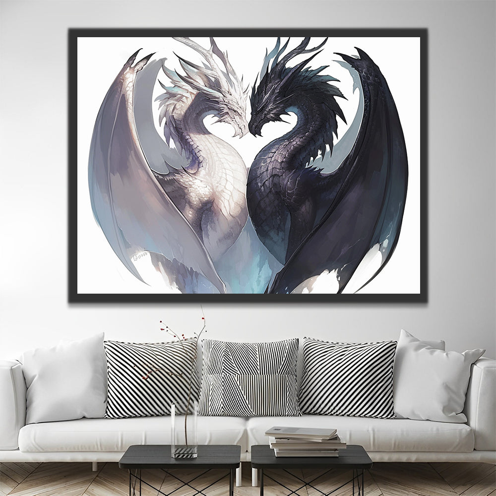Dos Dragones de Color Blanco y Negro Pintar por Números