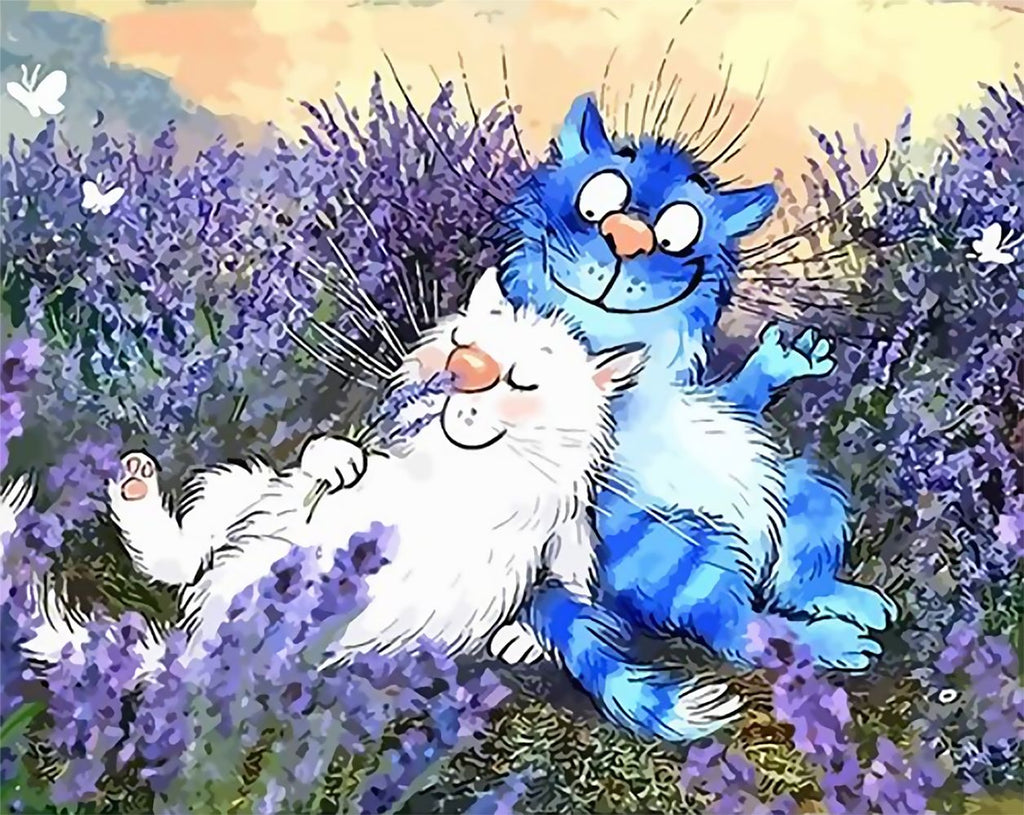 Dos Gatos Durmiendo en las Flores de Espliego Pintar por Números