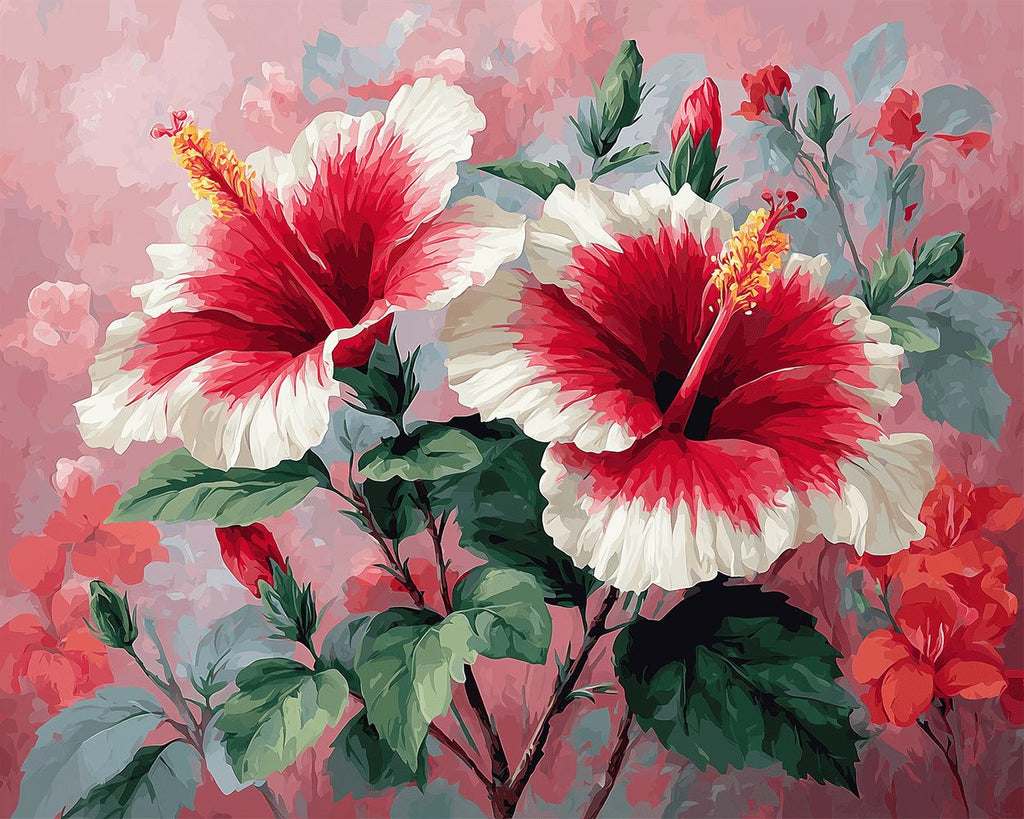 Dos Hibiscos Rojos y Blancos Pintar por Números