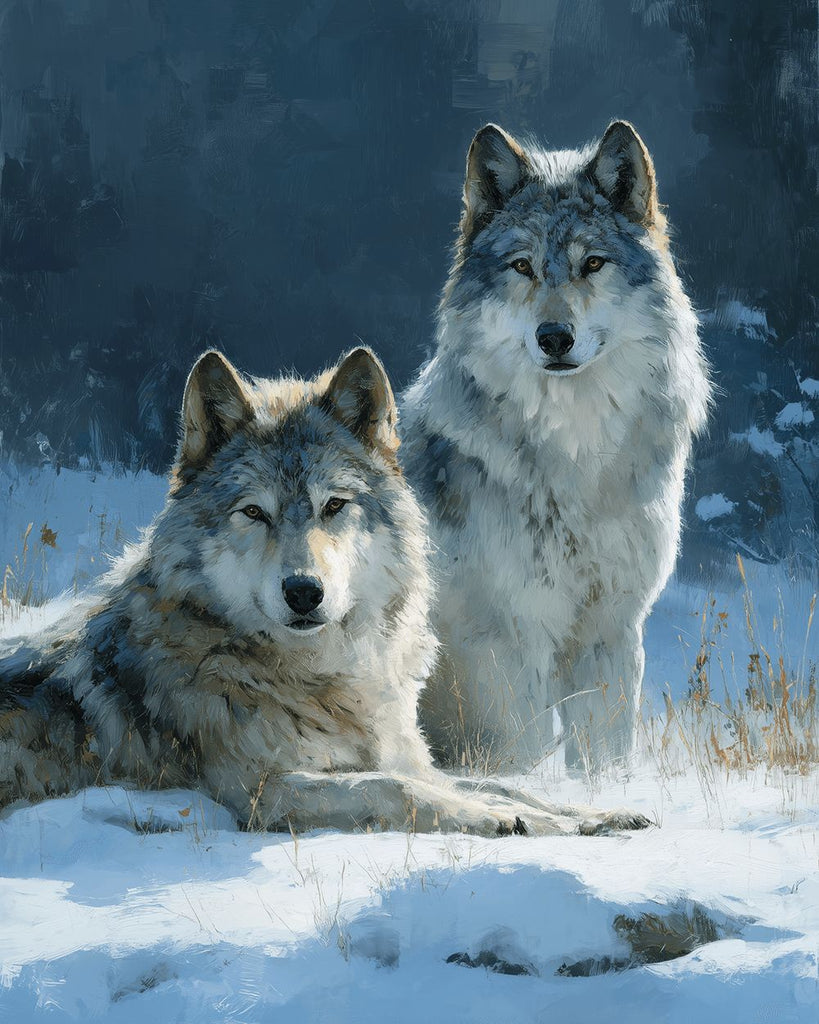 Dos Lobos en la Nieve Pintar por Números