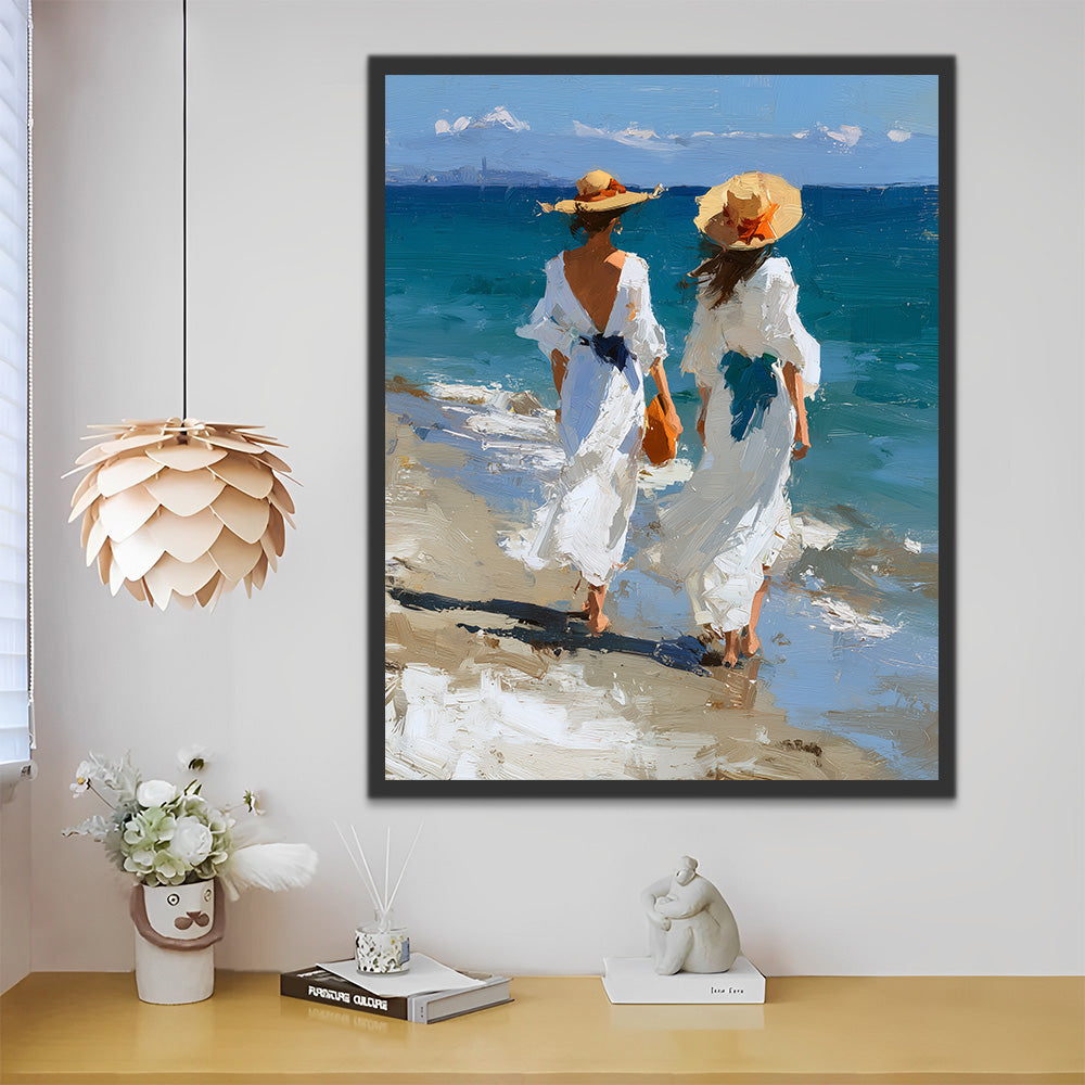 Dos Mujeres con Vestidos Blancos en la Playa Pintar por Números