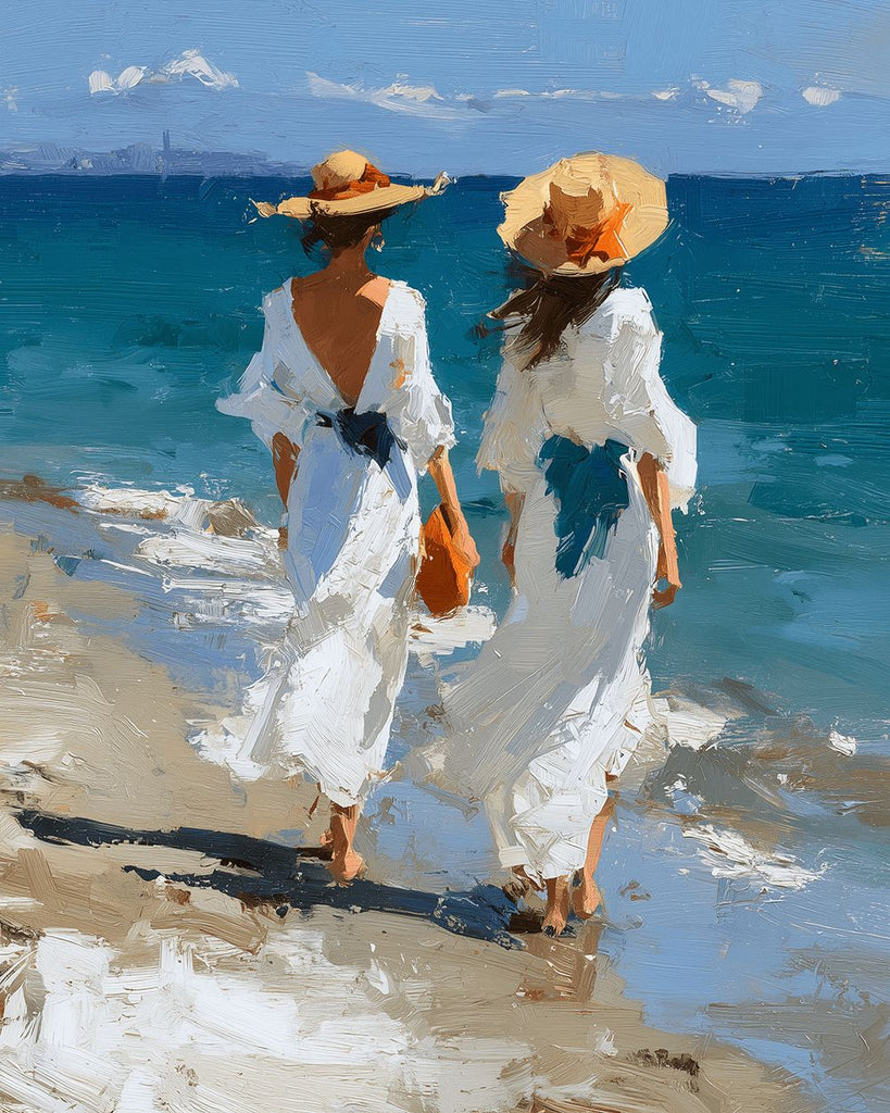 Dos Mujeres con Vestidos Blancos en la Playa Pintar por Números