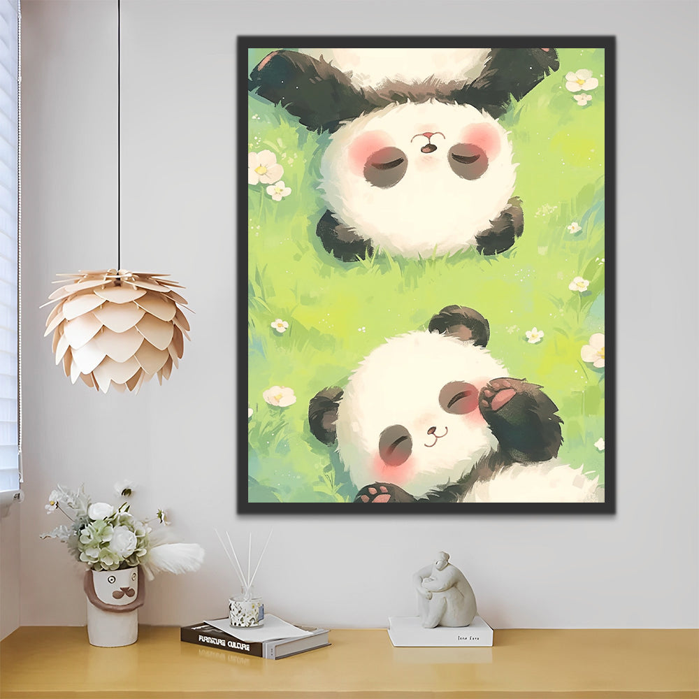 Dos Pandas Lindos Acostados en el Césped Pintar por Números