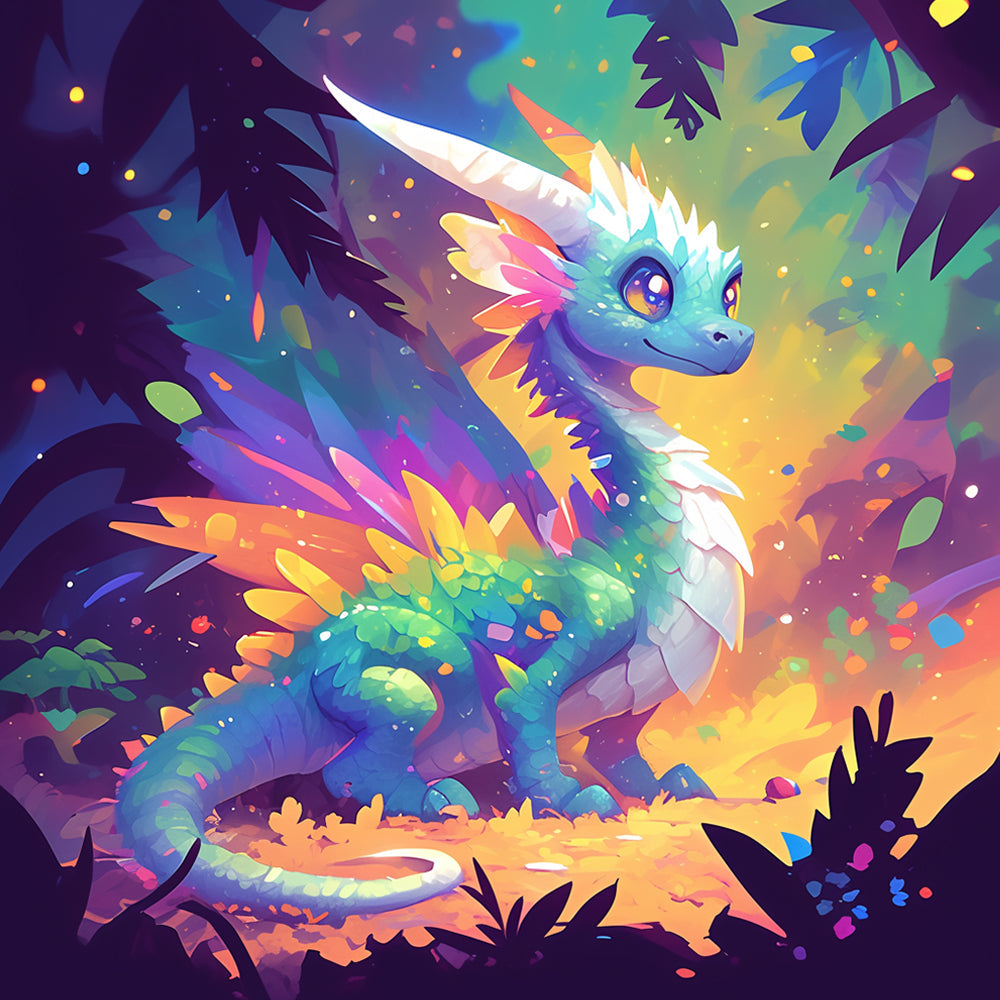 Dragón Colorido Adorable en el Bosque Pintar por Números