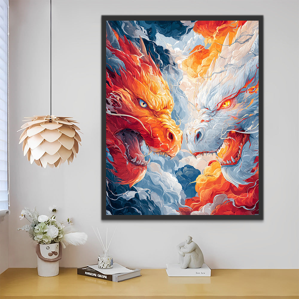 Dragón de Fuego y Dragón Blanco Rugiendo Pintar por Números