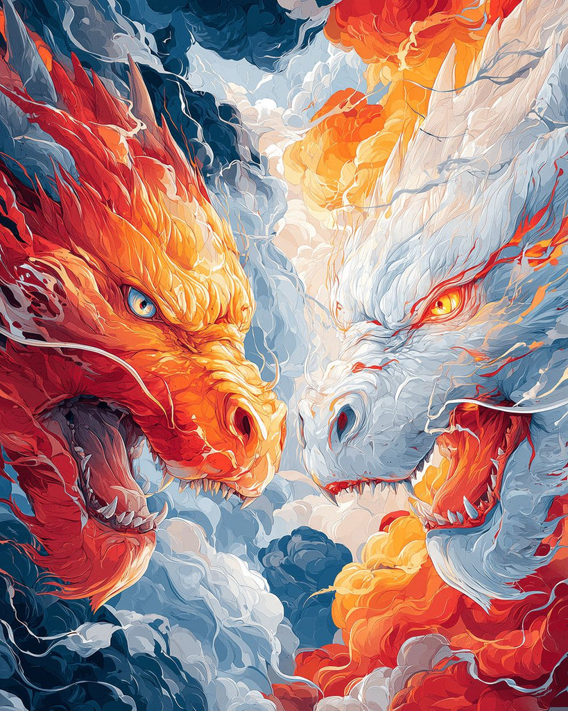 Dragón de Fuego y Dragón Blanco Rugiendo Pintar por Números
