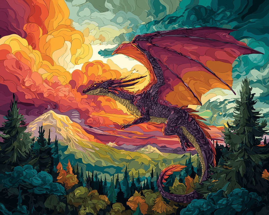 Dragón Volando sobre el Bosque Pintar por Números