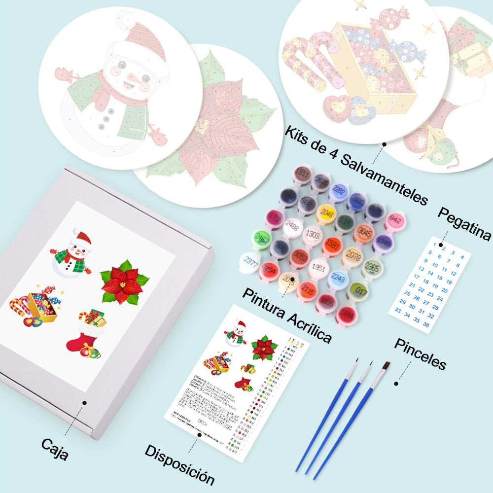 Dulces y Regalos de Navidad 4 Salvamanteles Pintar por Números
