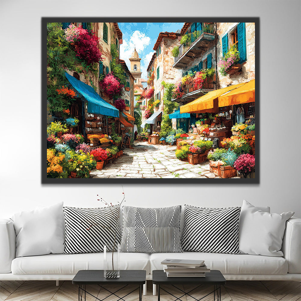 Edificio Residencial Lleno de Flores Pintar por Números