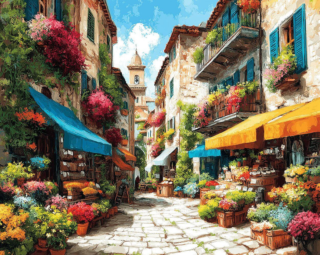 Edificio Residencial Lleno de Flores Pintar por Números