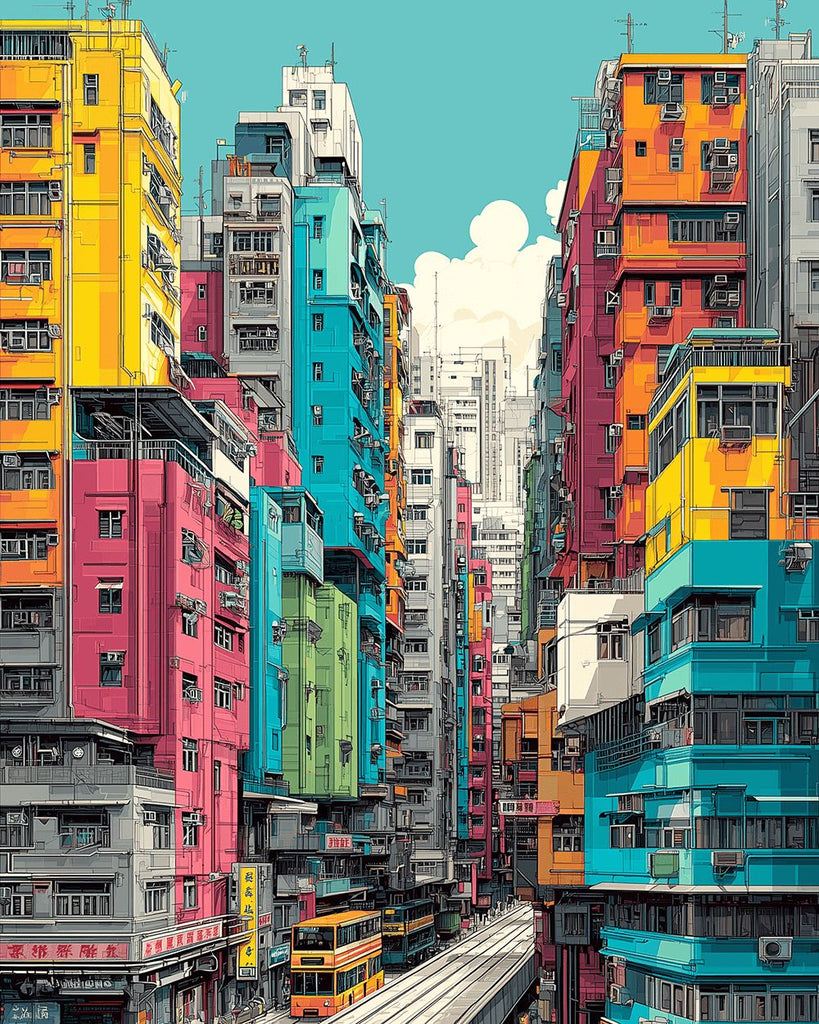 Edificios Coloridos Atestados Pintar por Números