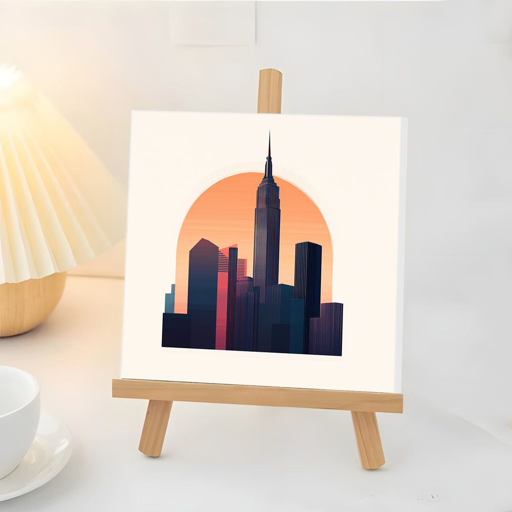 Edificios de Ciudad y Puesta del Sol Mini Pintar por Números