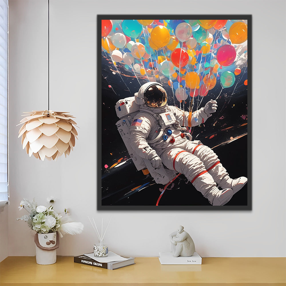 El Astronauta Flotando con los Globos Coloridos en el Espacio Pintar por Números