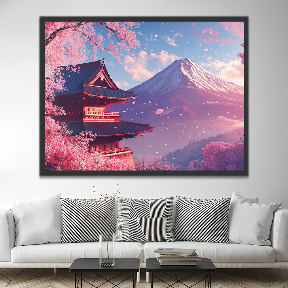 El Monte Fuji y Sakura de Primavera Pintar por Números