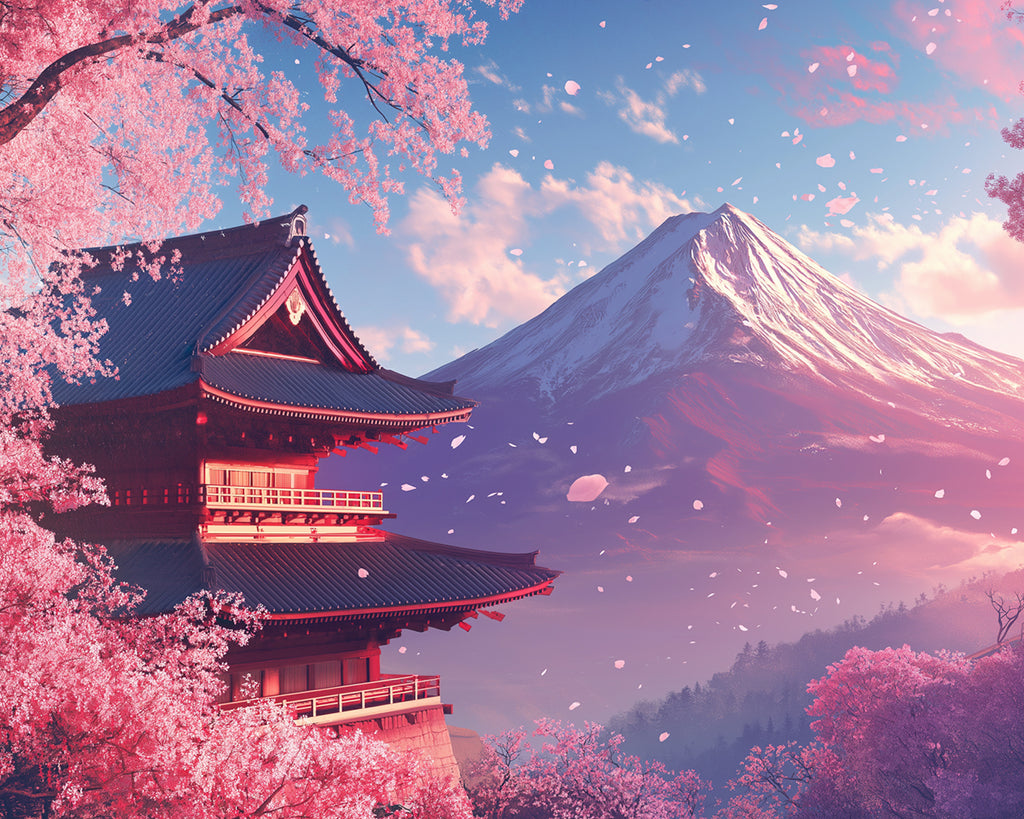 El Monte Fuji y Sakura de Primavera Pintar por Números
