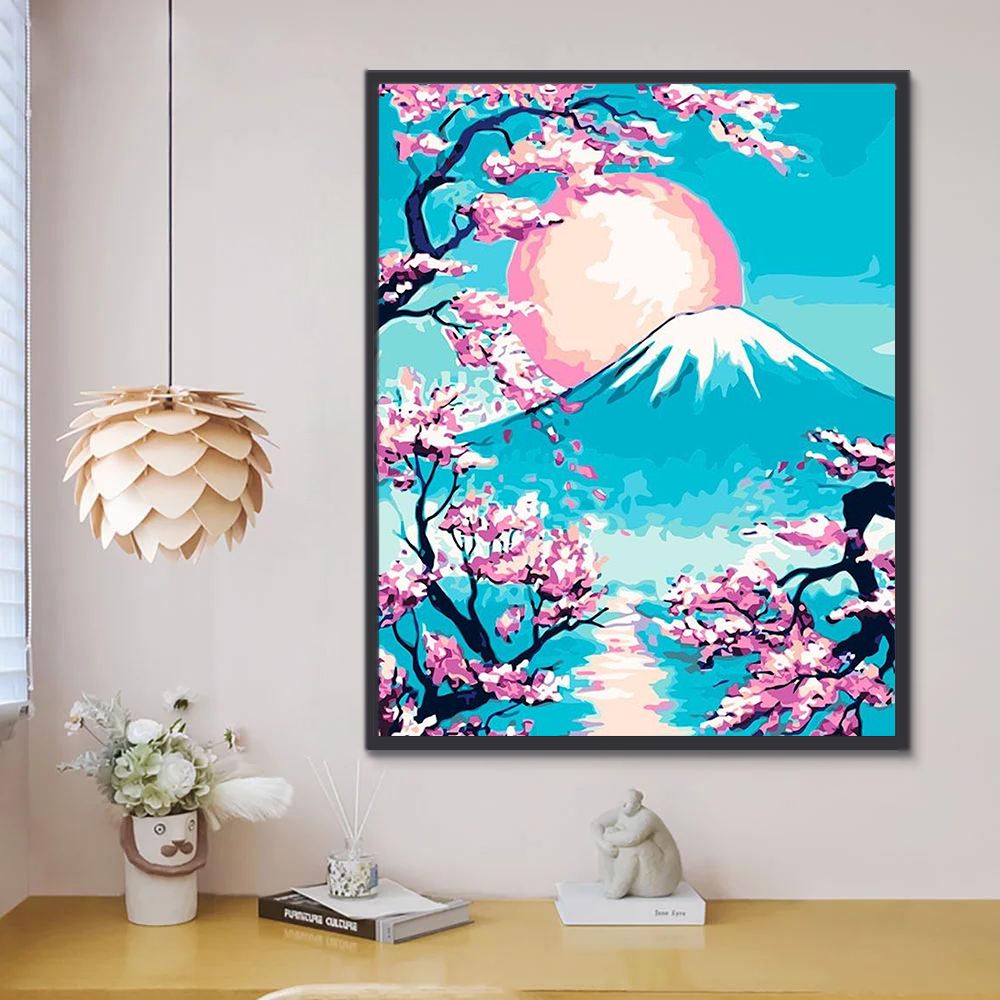 El Monte Fuji y Sakura Rosada Pintar por Números Niños