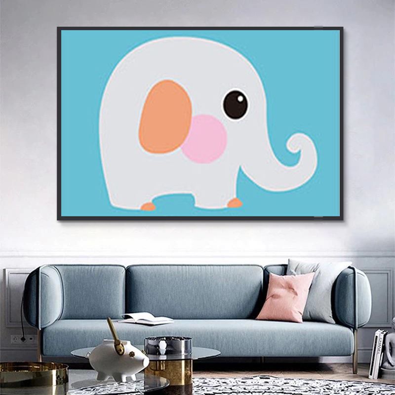Elefante Pequeño Blanco Adorable Pintar por Números Niños