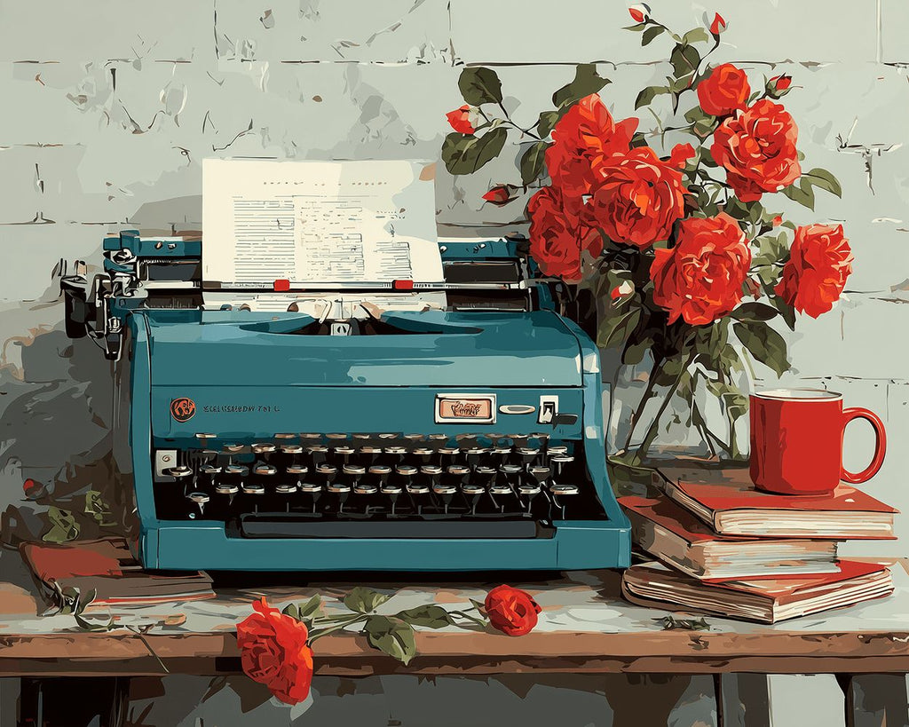 Escritura Verde y Rosas Rojas Pintar por Números