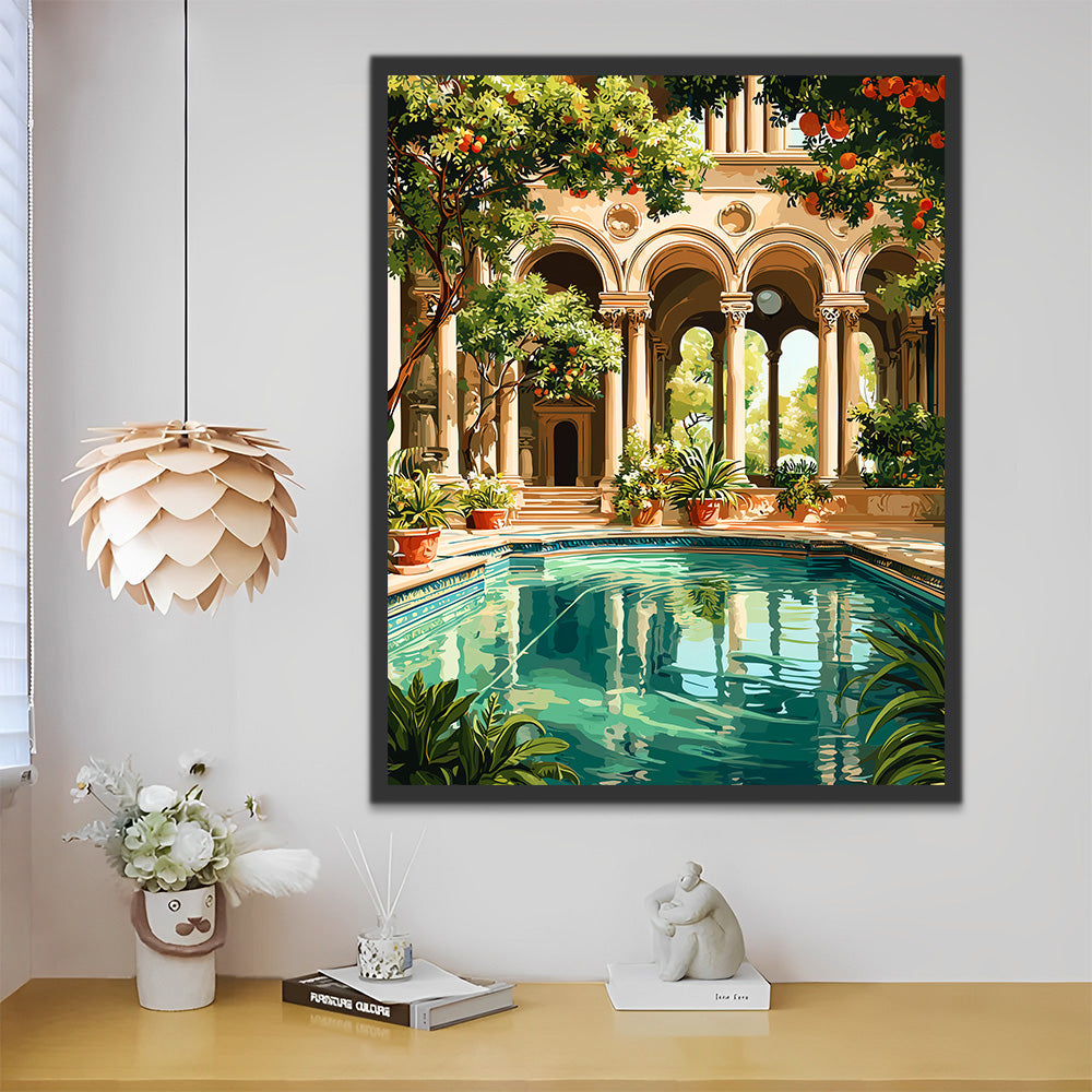 Estanque y Árboles Frutales en el Palacio Pintar por Números