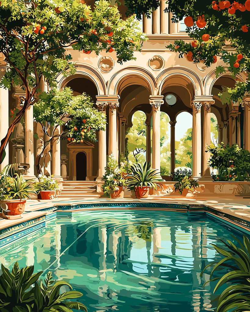 Estanque y Árboles Frutales en el Palacio Pintar por Números