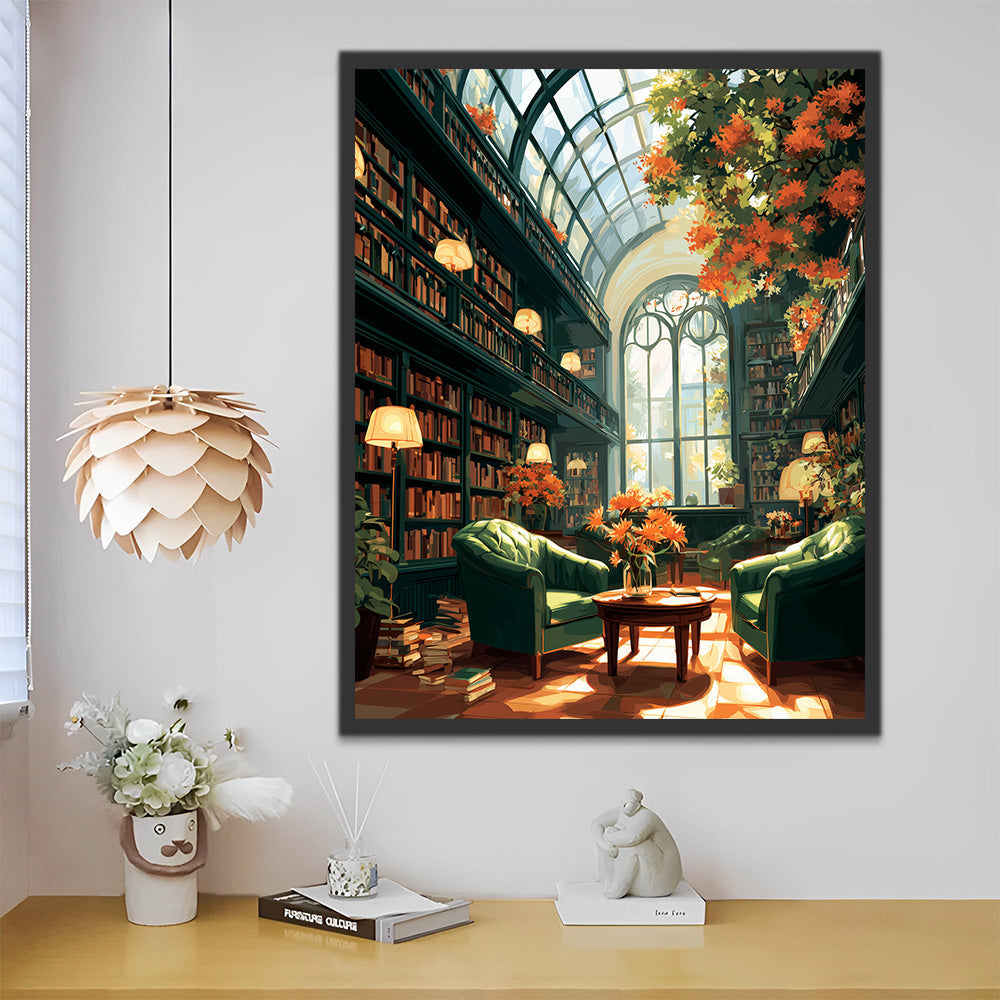 Estantería Verde Llena de Libros Pintar por Números
